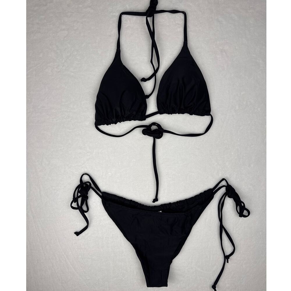 NWOT Womens Solid Black String Bikini Size XL